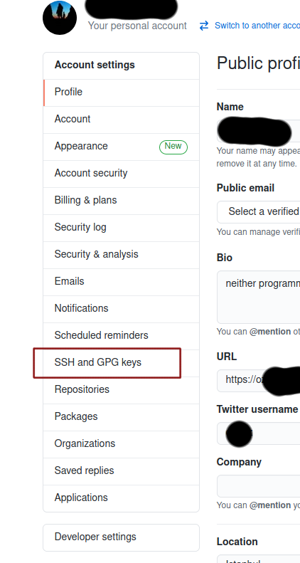 GitHub ayarlar